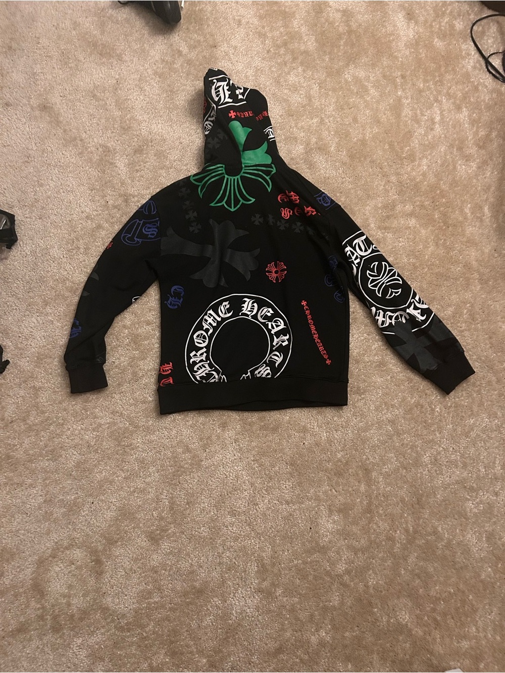 Chrome Hearts Black Crewneck Sweatshirt with Multicolor Graphic Prints